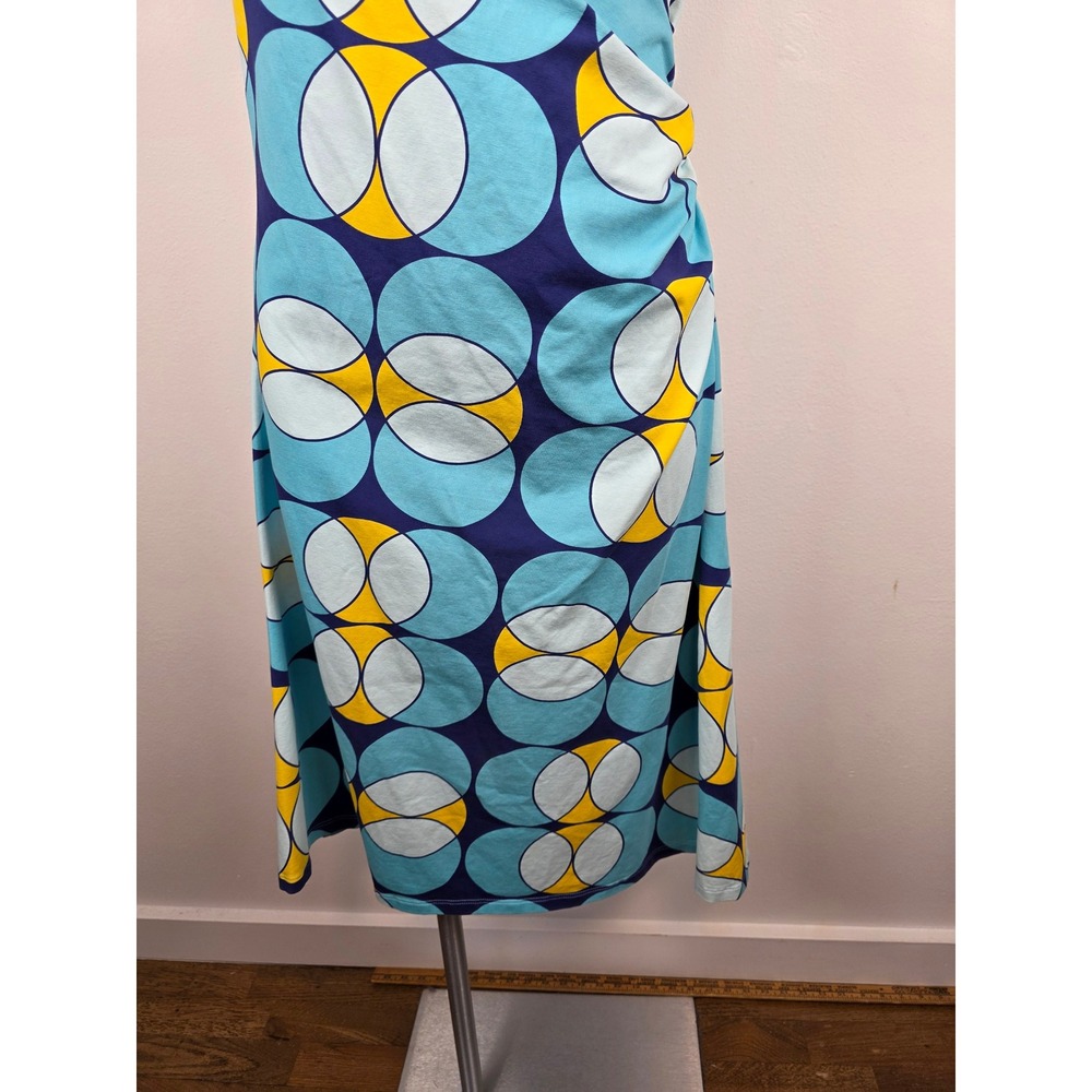 Lesley Evers Blue Yellow Geometric Circle Faux Wrap Ruched Sleeveless Dress 1X - Picture 5 of 8